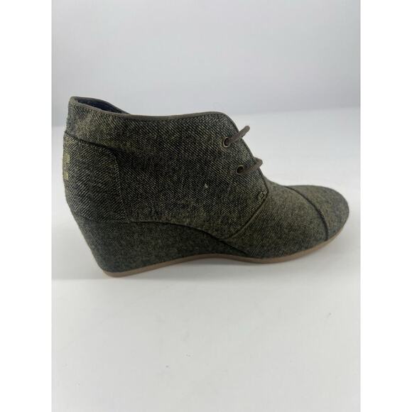Toms Boots Womens Size 10 Green Black Ankle Booties Espadrille Wedge Heels Lace - Picture 3 of 10